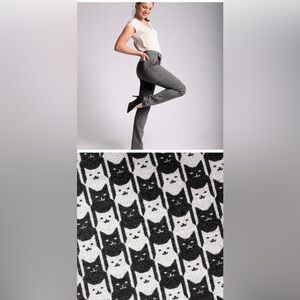 Betabrand “Catstooth” Cat Print White and Black Skinny Dress Pant/Yoga Pant
